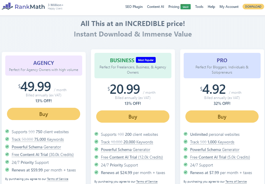 Rank Math Pricing