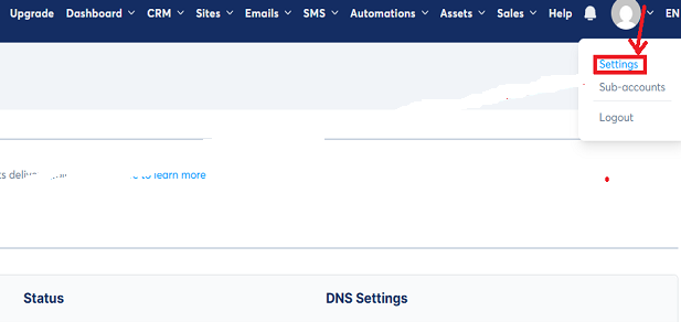 Systeme.io login page step by step showing settings