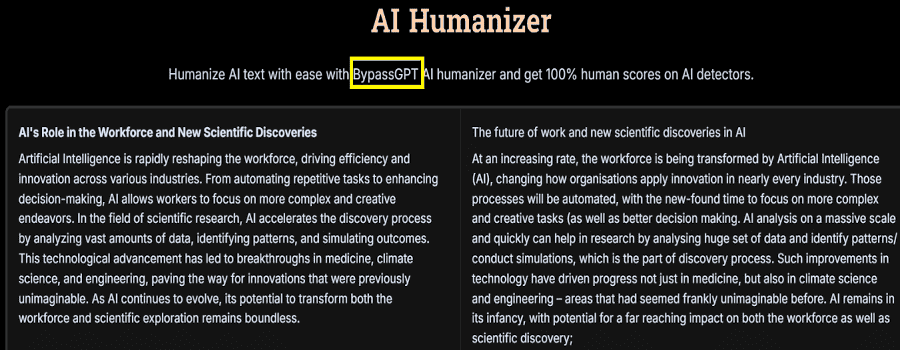 BypassGPT humanize AI Text
