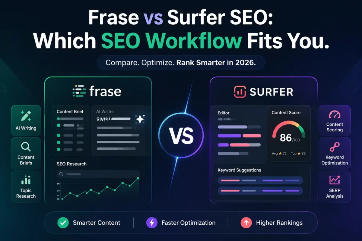 Frase vs Surfer SEO: Which SEO Workflow Fits You Best 1 Frase vs Surfer SEO comparison for SEO workflow in 2026