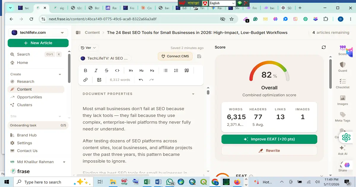 Screen Shot of Frase io, is Simple SEO Software, Showing 
